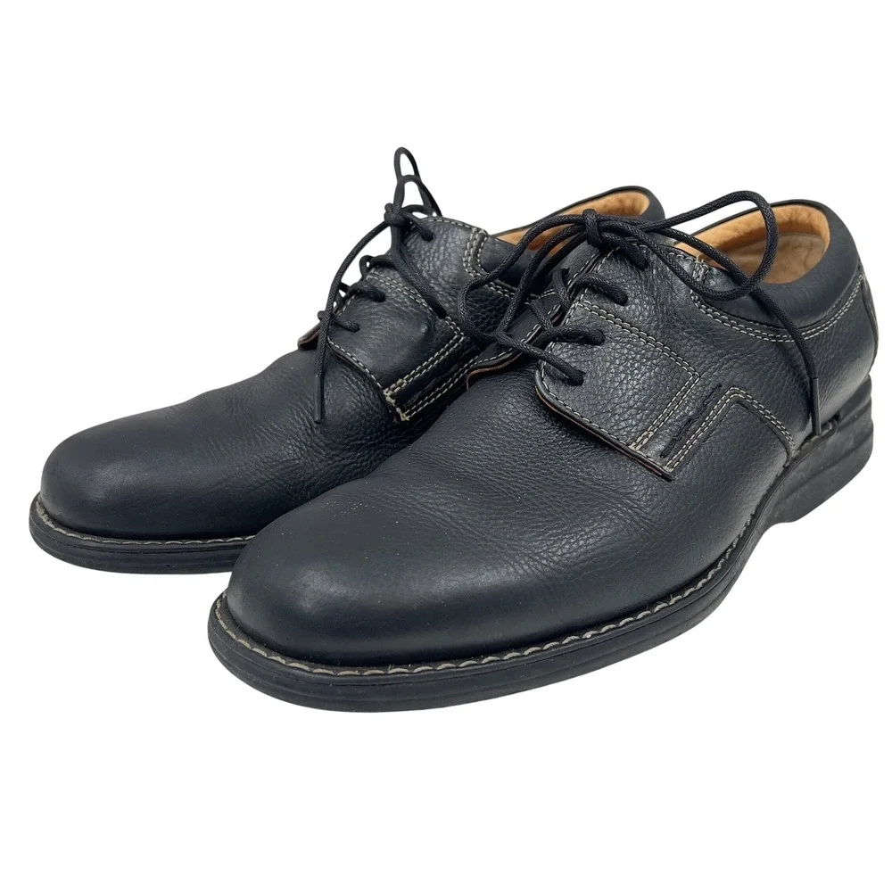 Johnston & Murphy Mens Shuler Bicycle Toe Oxford Black Pebbled Leather Size 8 M